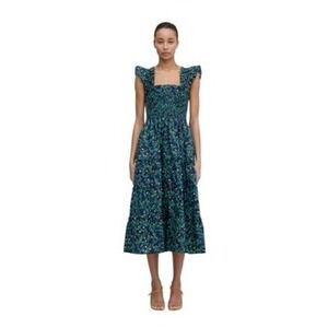 Hill House Home The Nap Dress Midnight Garden Smocked Square Neck Midi XS